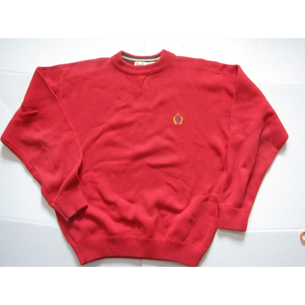 Ron Chereskin Sweater Mens Large Red Crewneck Pullover Embroidered Crest Knit